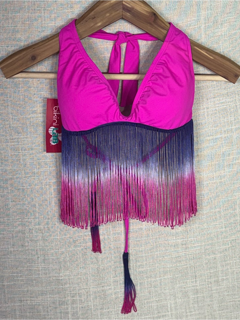 NWT The Bikini Lab Fringe Bralette Bikini Top Pink Purple Size Large